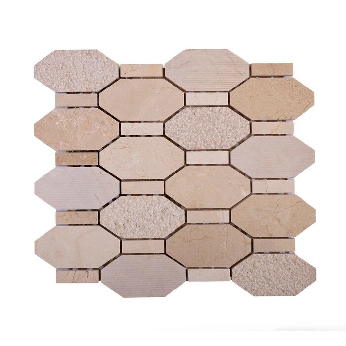 Tile Club 11" X 12.2" Textured Elongated Hexagon Marble Mosaic Tile